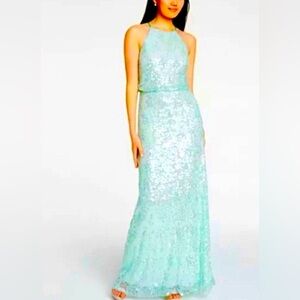 Sz 13/14 Mint Blue Green Racerback Sequin Prom Homecoming Pageant Gown Dress NWT